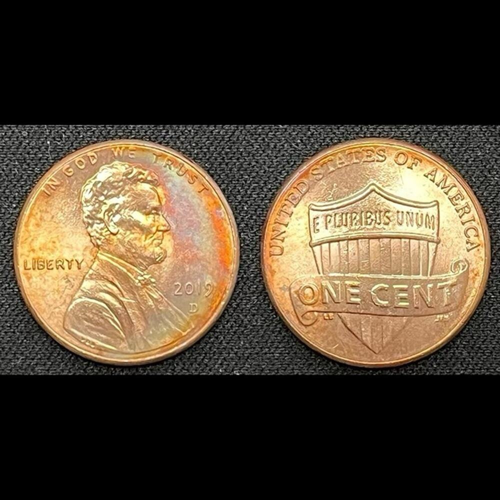Lincoln One Cent 2019-D Synthesized Rainbow Toning Handmade Collection Coin #31